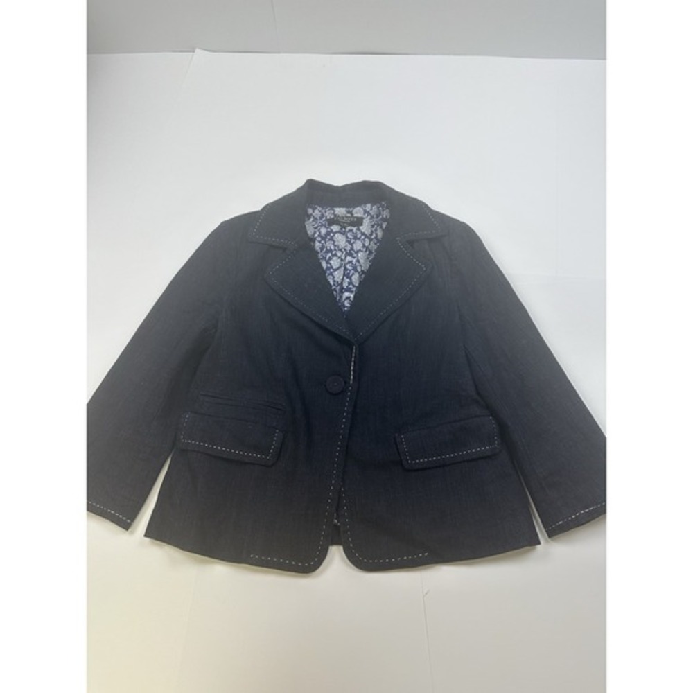 Talbots Denim Chambray‎ Blazer Jacket Size 4 Dark Wash Career
